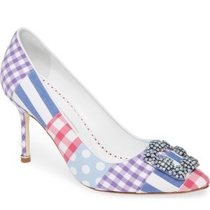 Manolo Blahnik Hangisi Patchwork Plaid Heel EUR 40